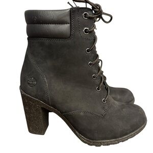 Timberland Tillston Lace Up Bootie Ortholite All Black Heeled Women's Size 6
